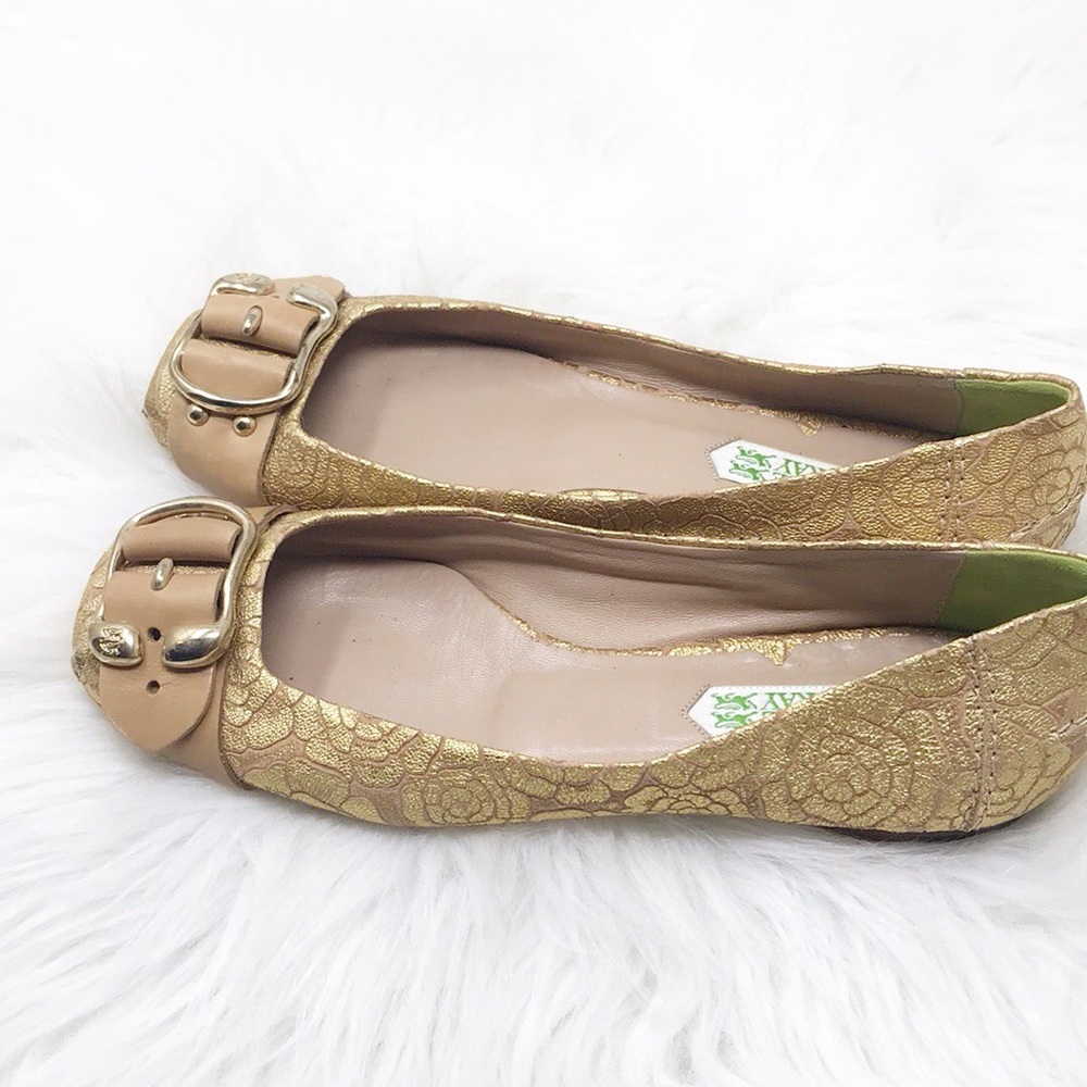 Guillaume Hinfray Gold Floral Ballet Flats 8.5